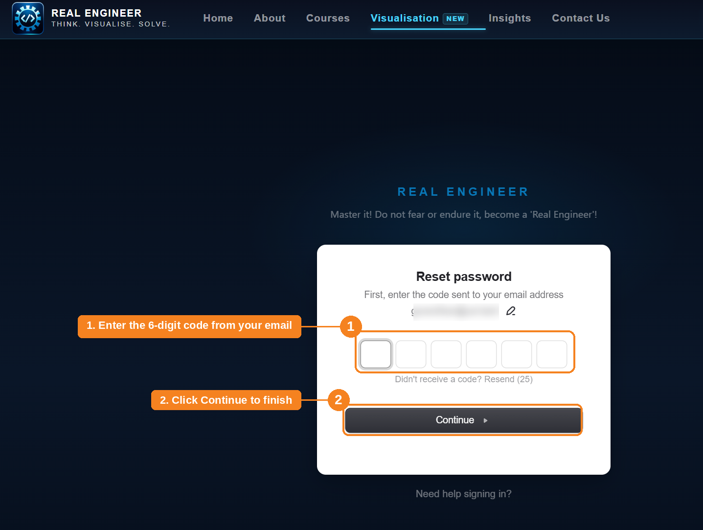 6-digit code entry screen after choosing Reset your password