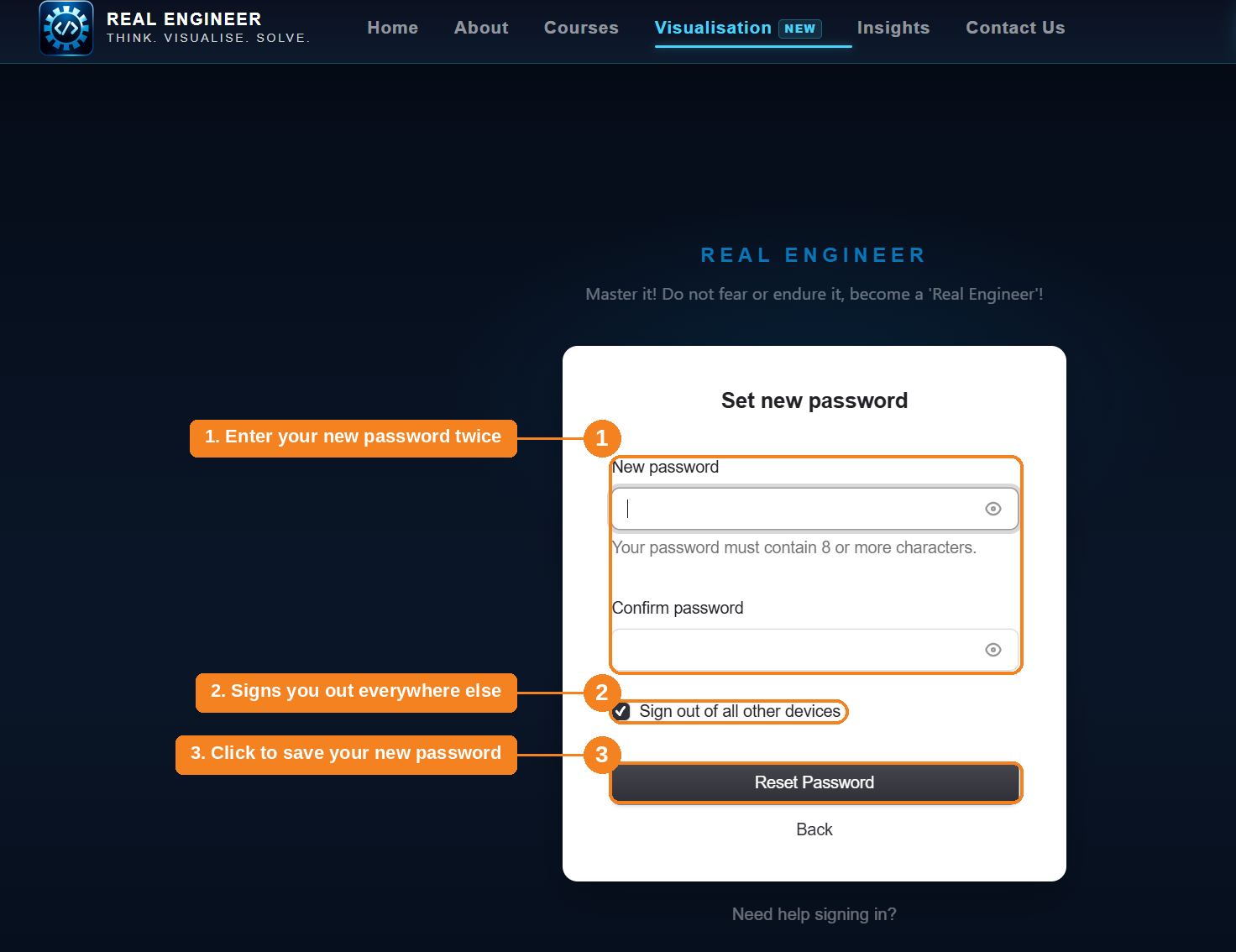 New password form