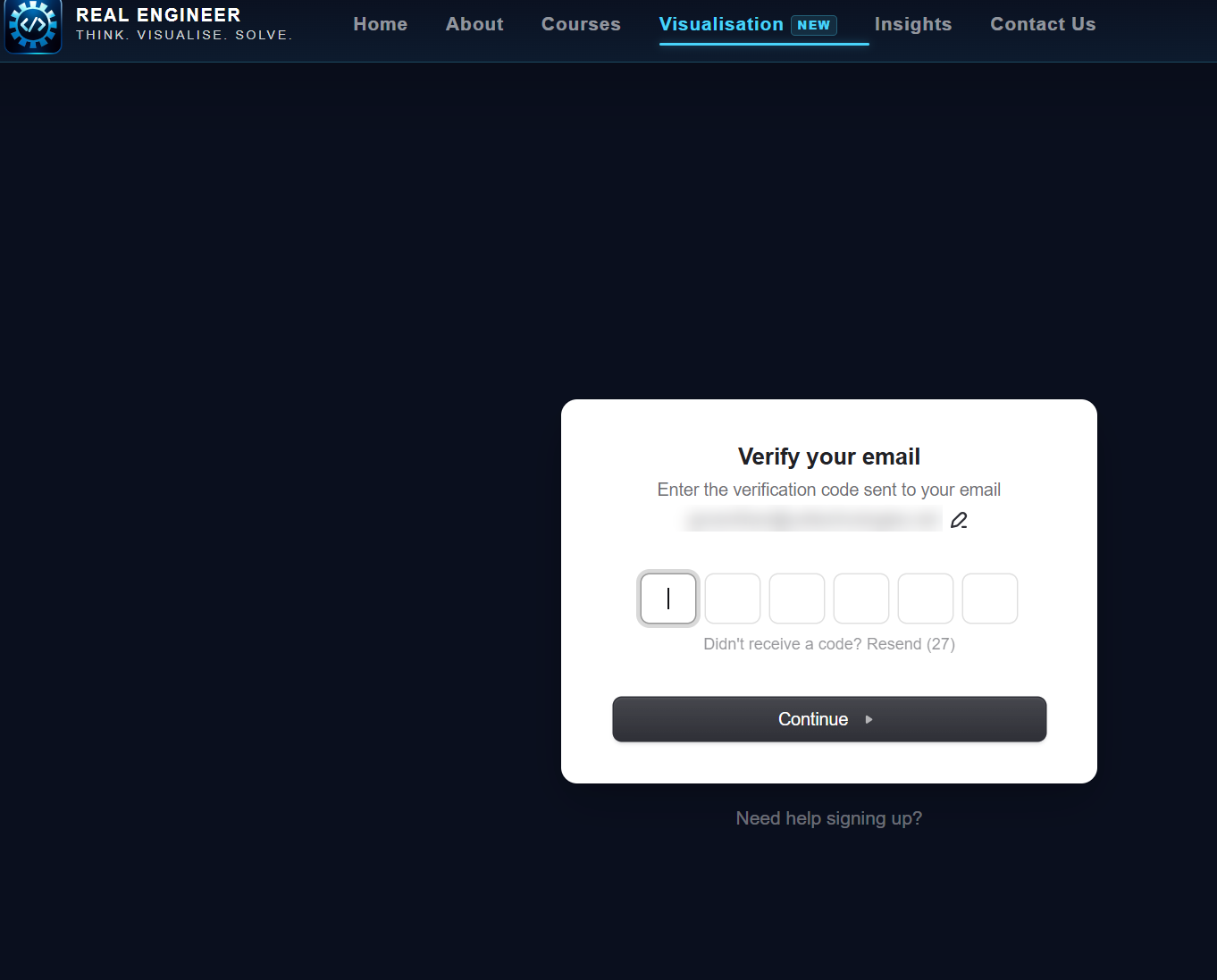 Verification code entry screen