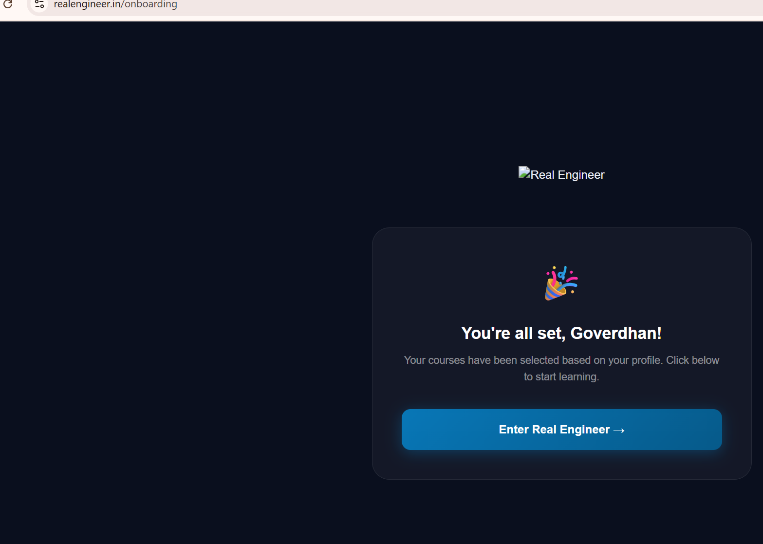 Confirmation screen showing courses have been selected
